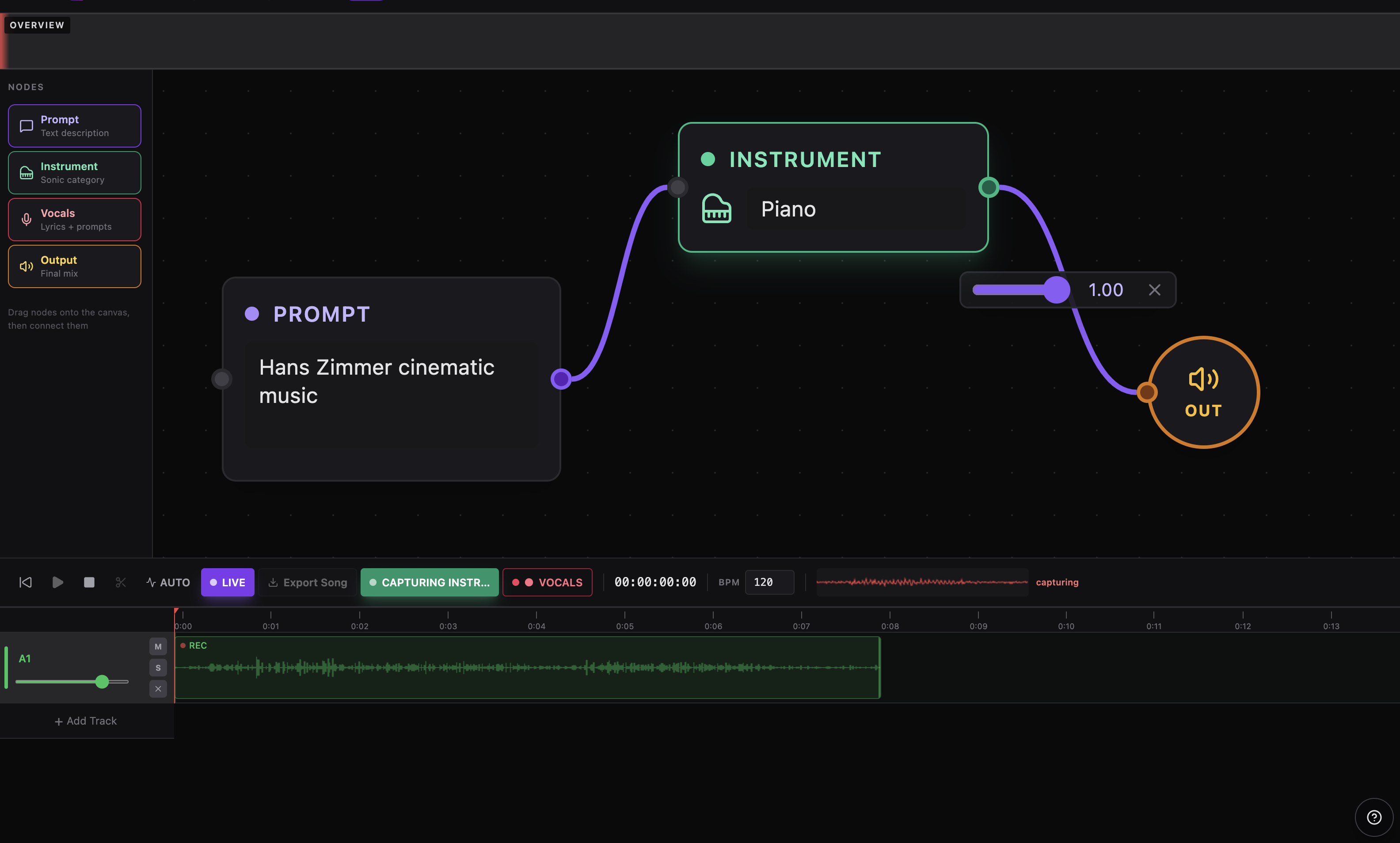 Lyria Studio graph editor and timeline overview