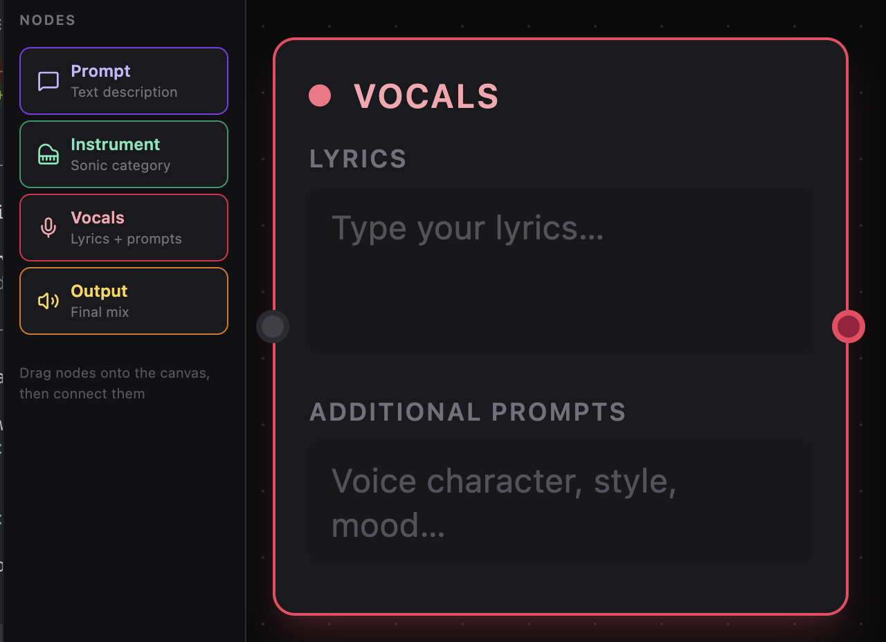 Lyria Studio vocals node editor